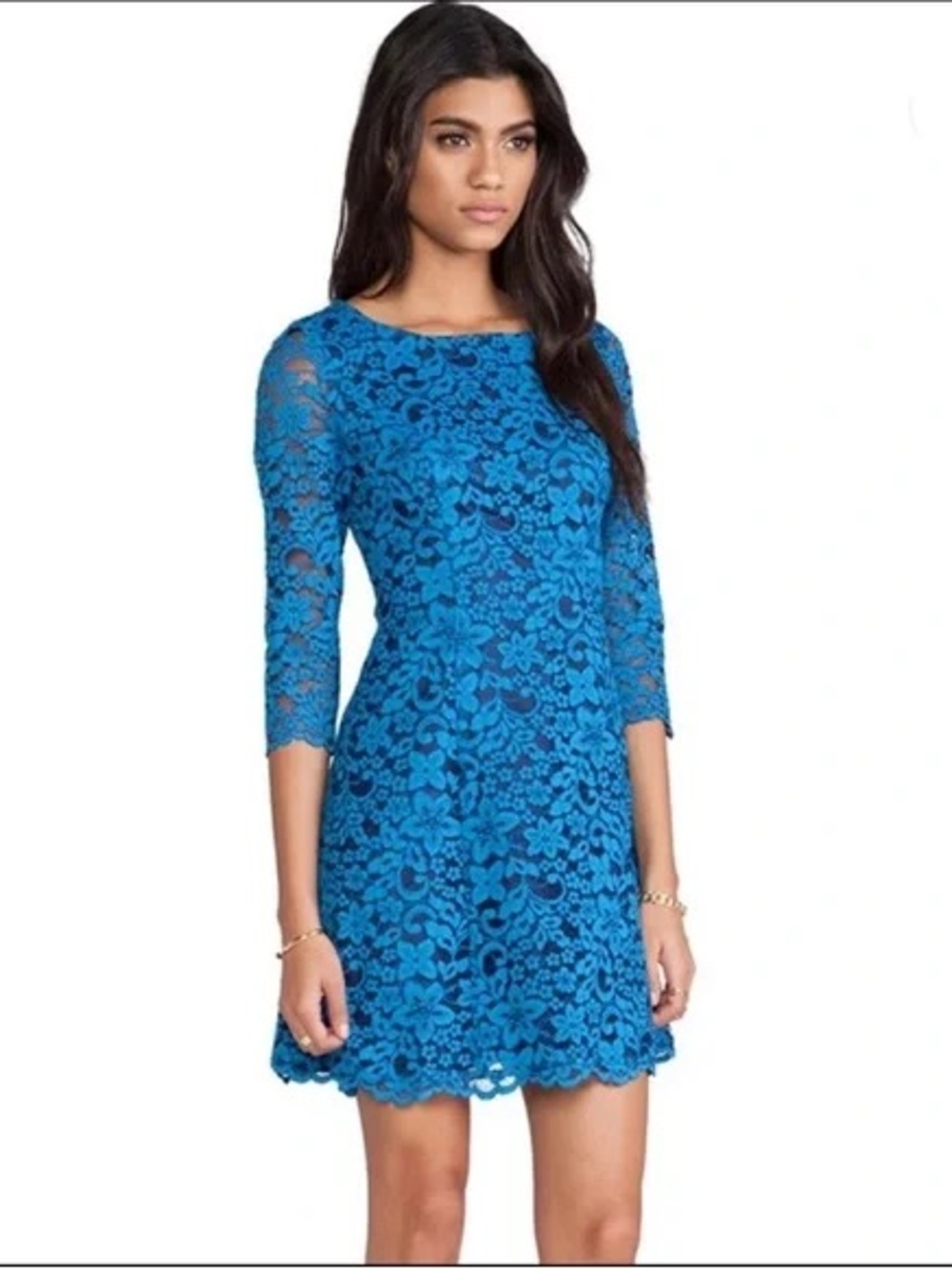 Shoshanna Turquoise Navy Two-Tone Floral Lace Dress Size 10 Cocktail USA